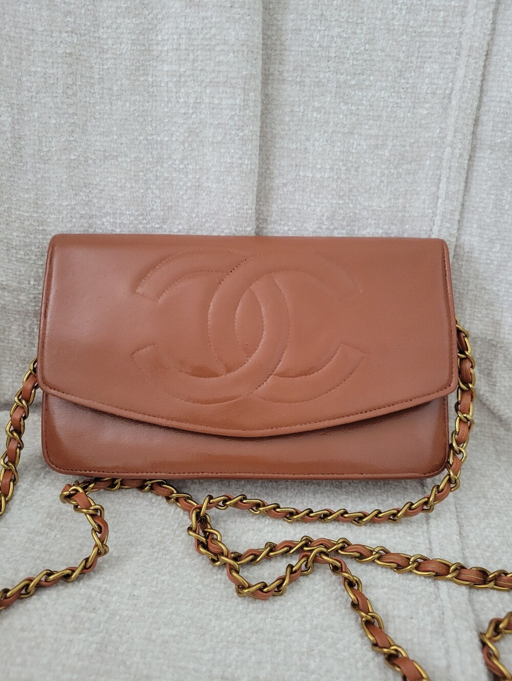 Chanel Timeless Tan Crossbody Wallet w Chain Bag